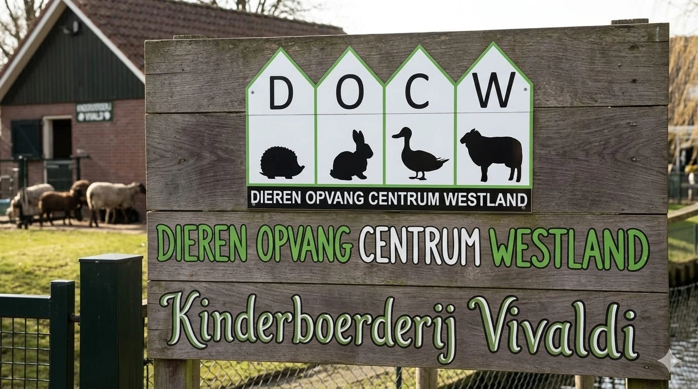 Informatiebord bij de ingang van Kinderboerderij Vivaldi in Monster, gemeente Westland
